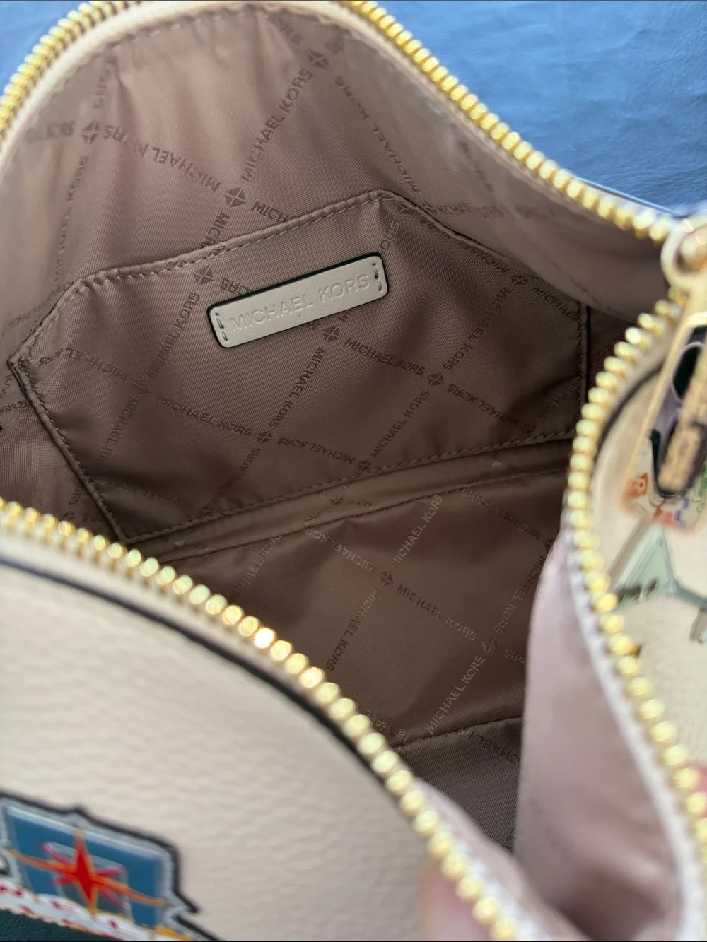 Michael Kors Beige Patchwork Las Vegas Crossbody with Gold Chain
